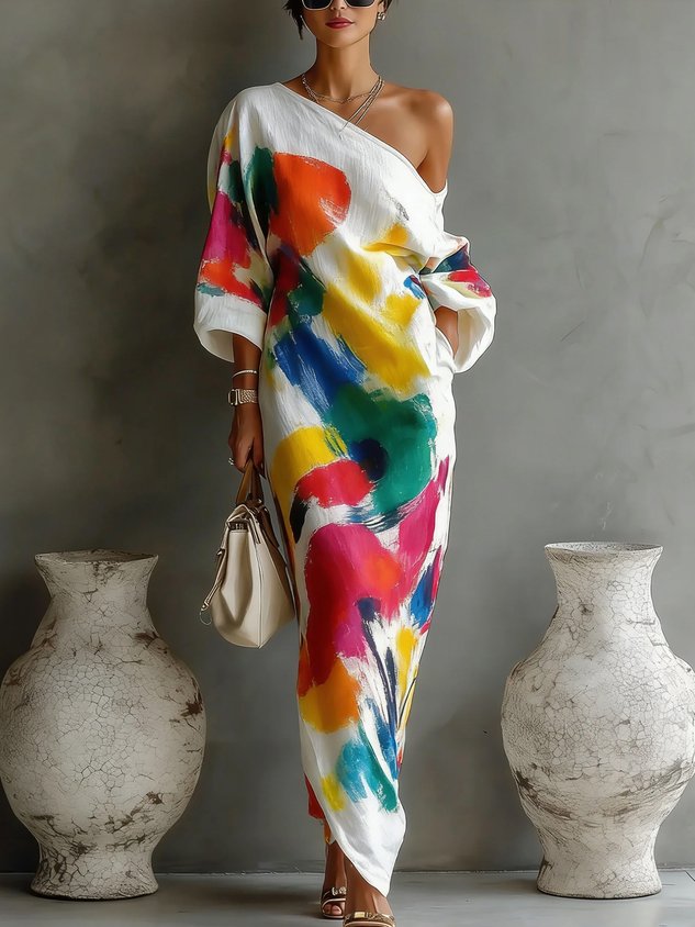 Angela – One-Shoulder Abstract Maxi Dress