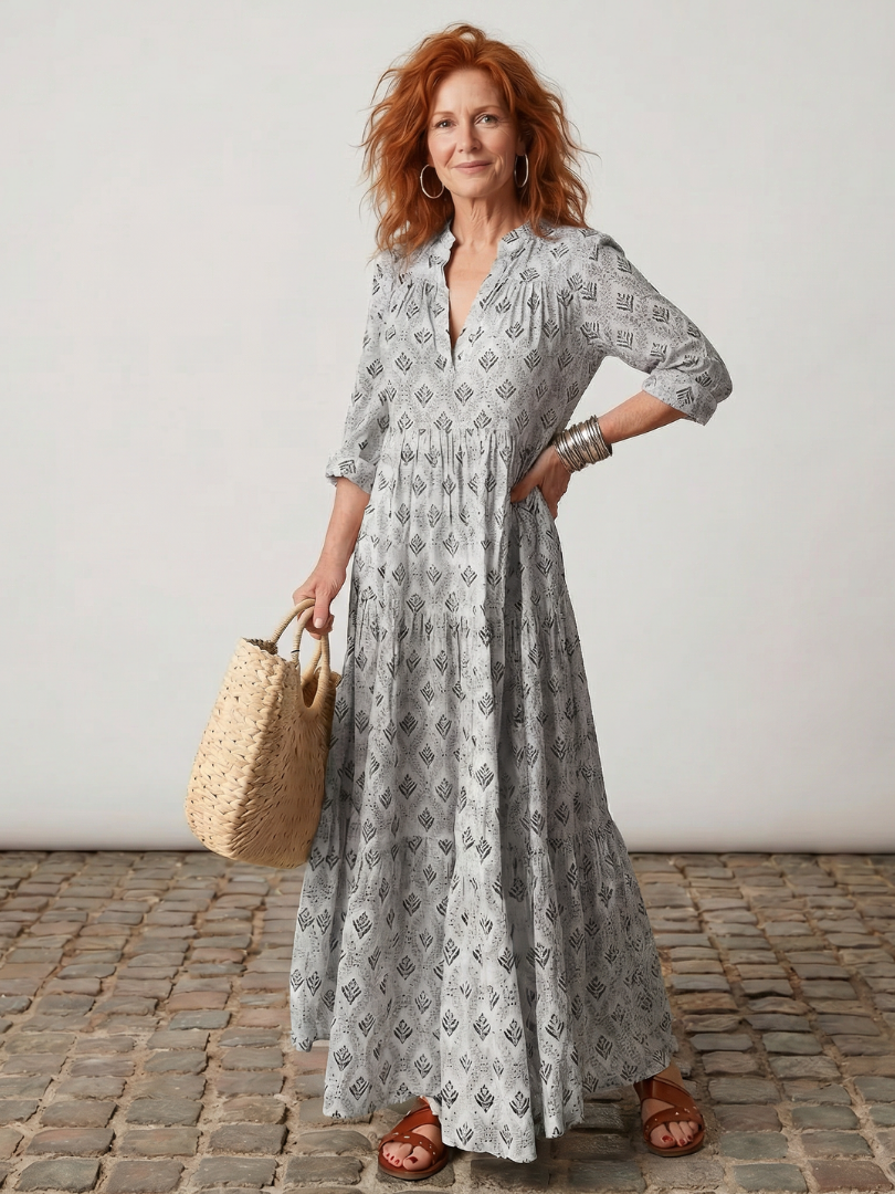 Heather – Notch Neck Printed Maxi Dress