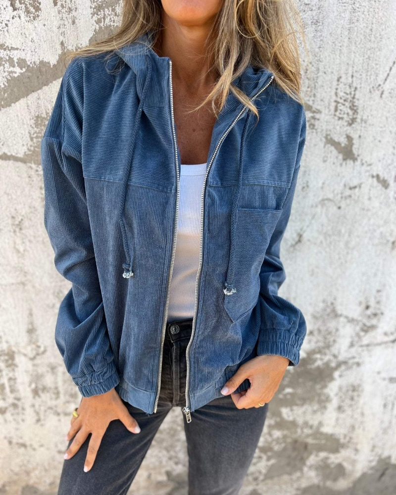 Emily – Corduroy Hooded Zip Jacket