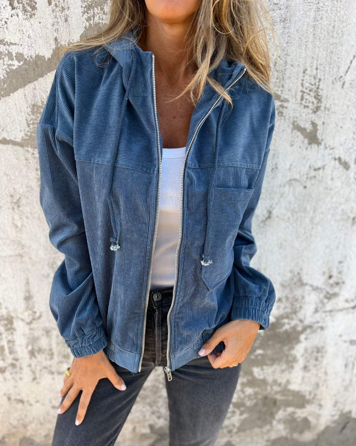 Emily – Corduroy Hooded Zip Jacket