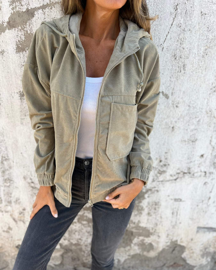 Emily – Corduroy Hooded Zip Jacket