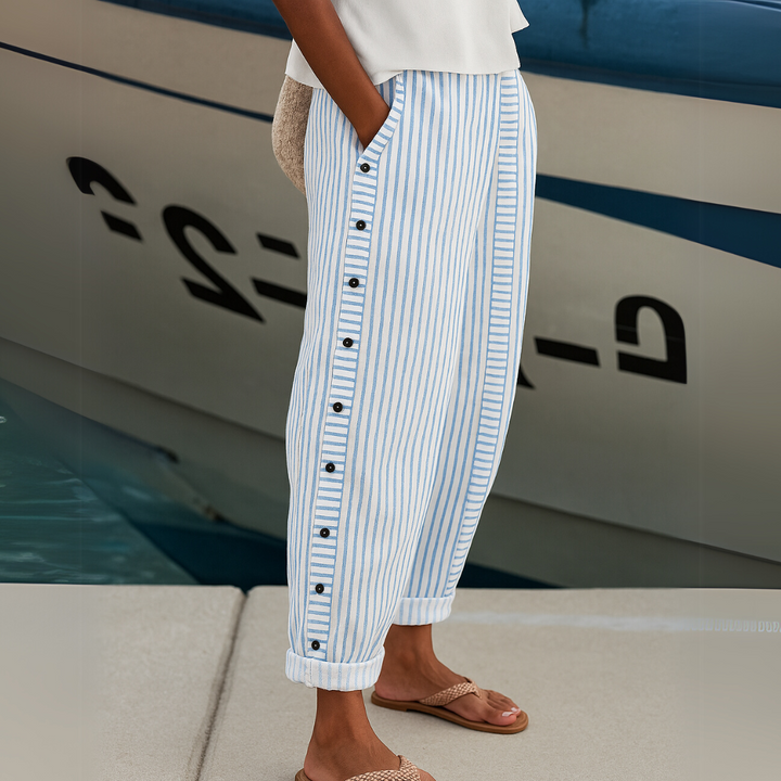 Kathleen – Striped Button Trousers