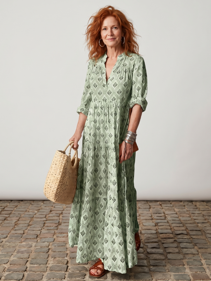 Heather – Notch Neck Printed Maxi Dress