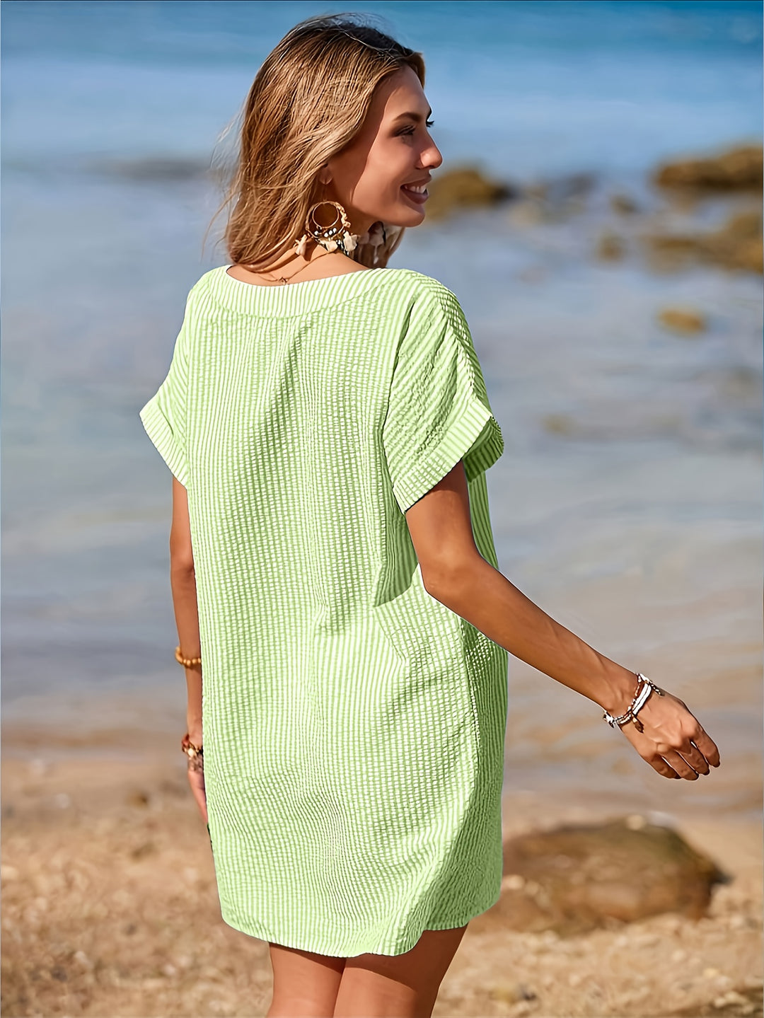 Carolyn – Striped Print V-Neck Cover-Up