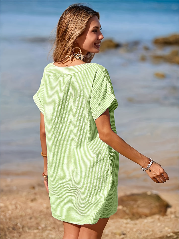 Carolyn – Striped Print V-Neck Cover-Up