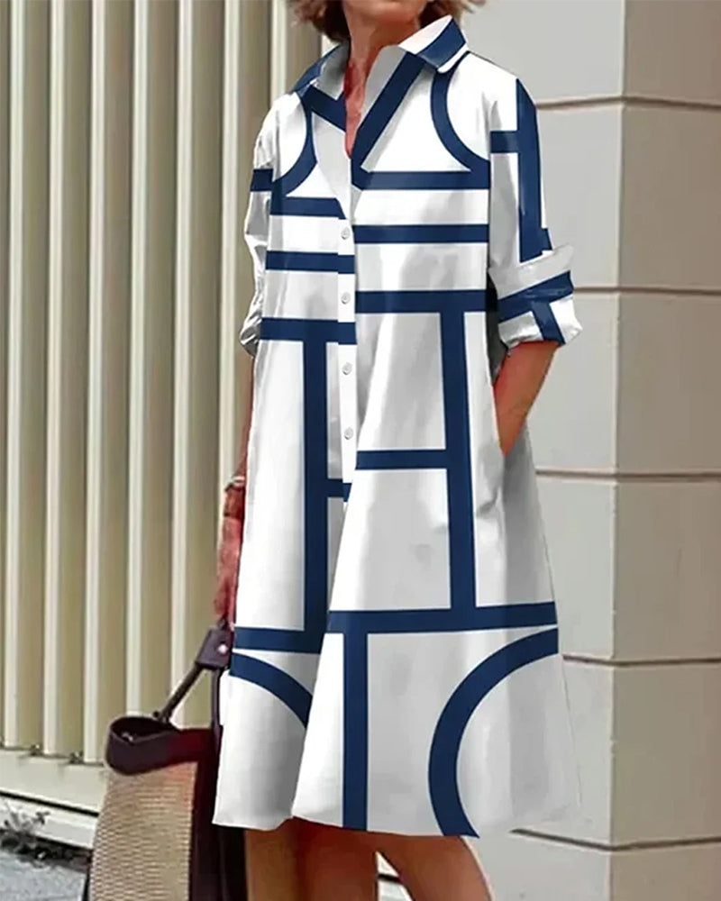 Pamela – Geometric Print Dress with Pockets