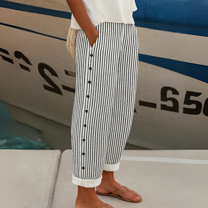Kathleen – Striped Button Trousers