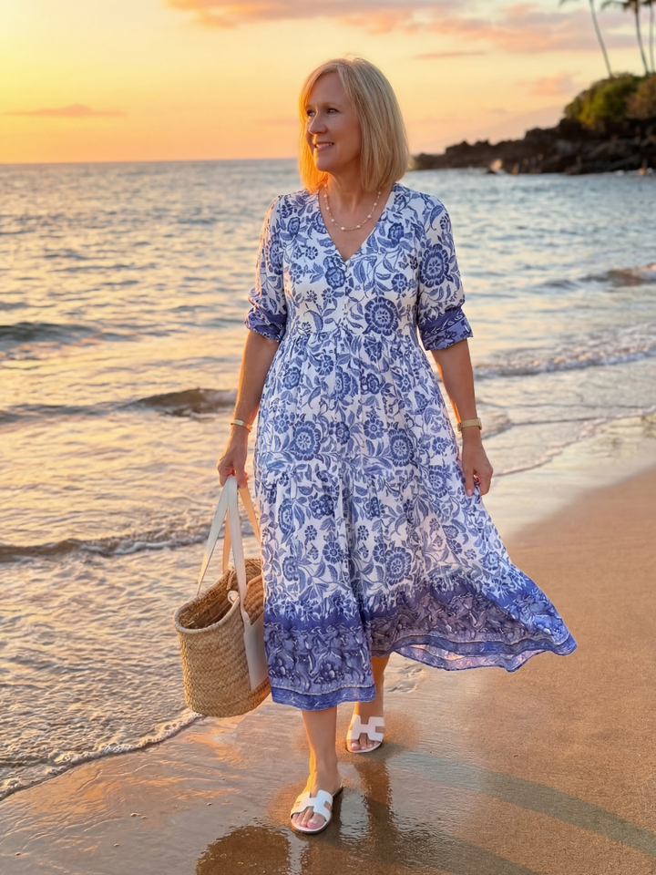 Janet – Soft Floral Midi Robe