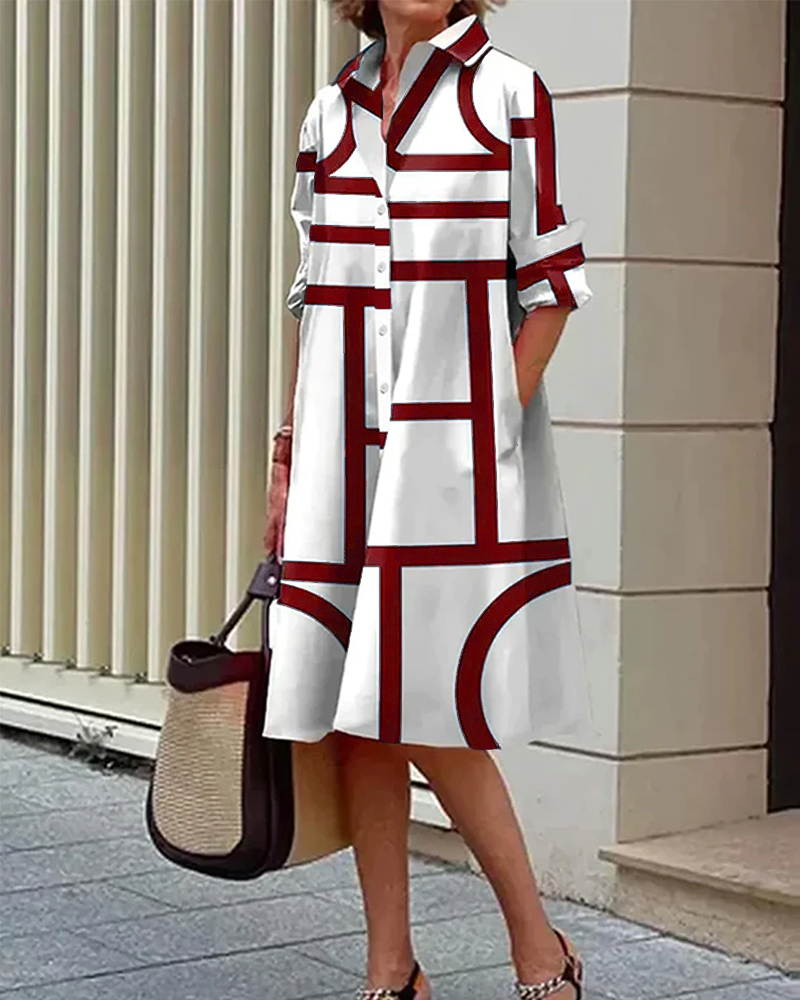 Pamela – Geometric Print Dress with Pockets