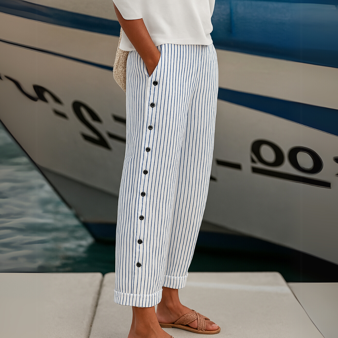 Kathleen – Striped Button Trousers