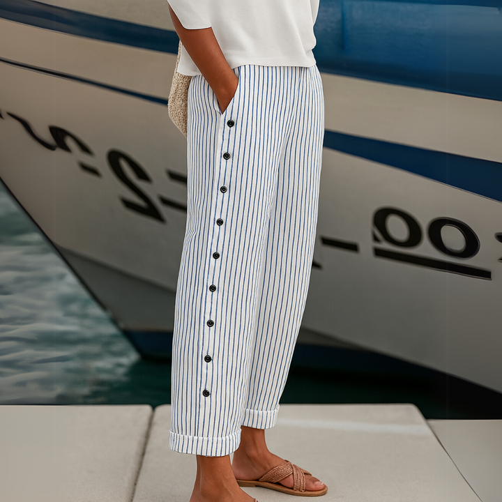 Kathleen – Striped Button Trousers