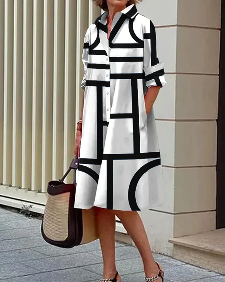 Pamela – Geometric Print Dress with Pockets
