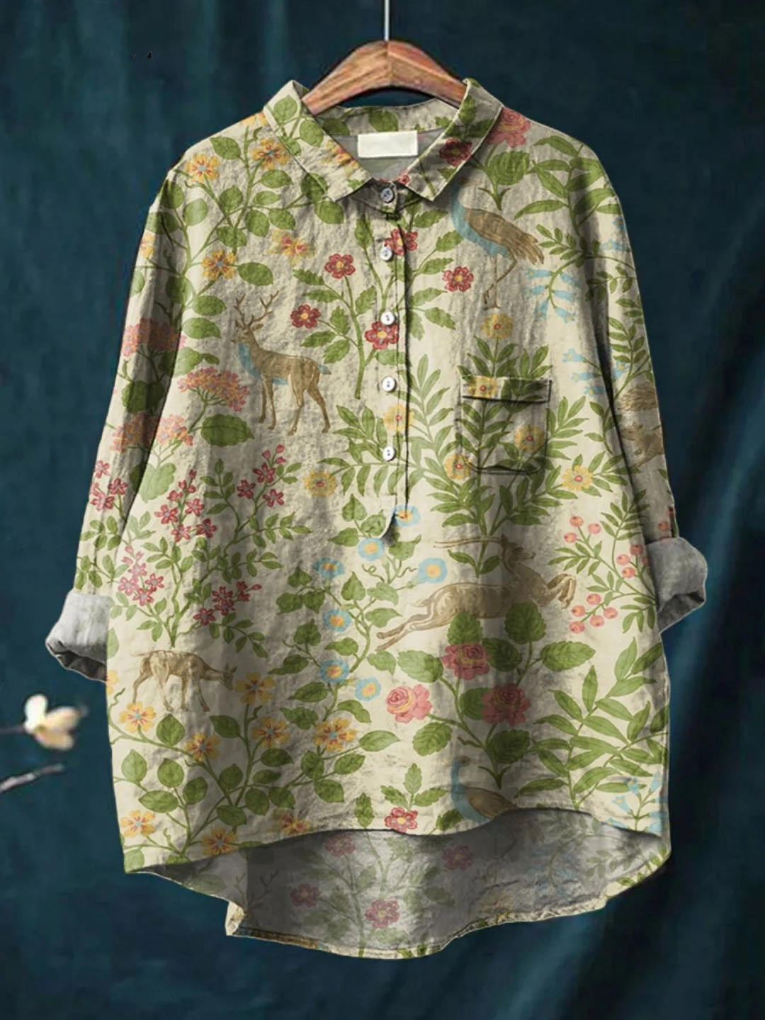 Grace™ | Vintage Floral Animals Art Print Casual Shirt