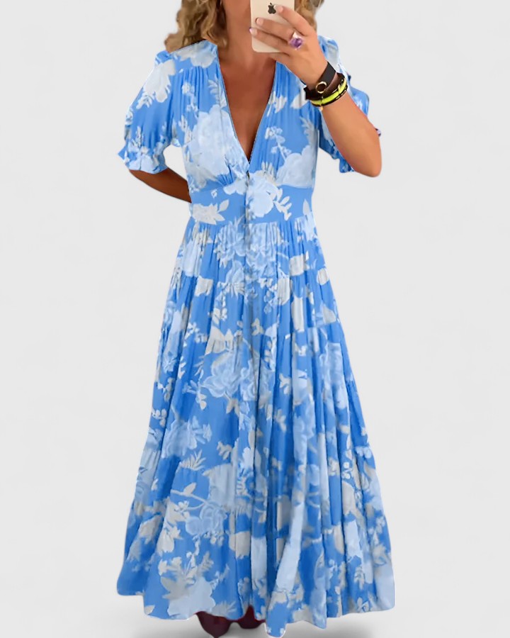 Brittany – Elegant Floral V-neck Dress