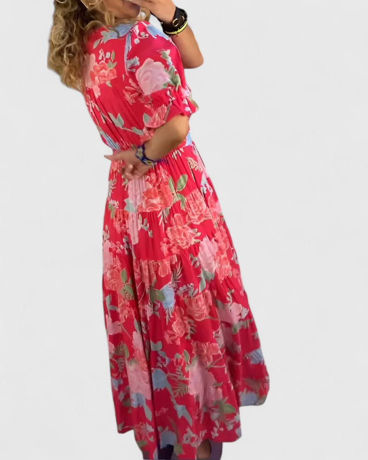 Brittany – Elegant Floral V-neck Dress