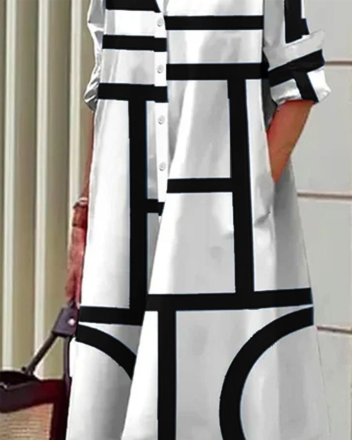 Pamela – Geometric Print Dress with Pockets