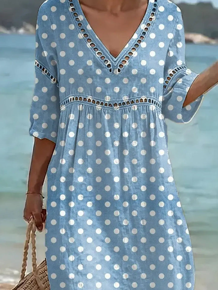 Women's Retro Polka Dot Pattern Art Print Casual Stylish Cotton Linen Dress