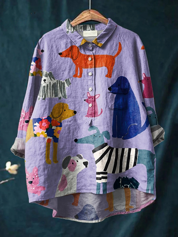 Nancy™ | Women's Dog Art Print Casual Shirt