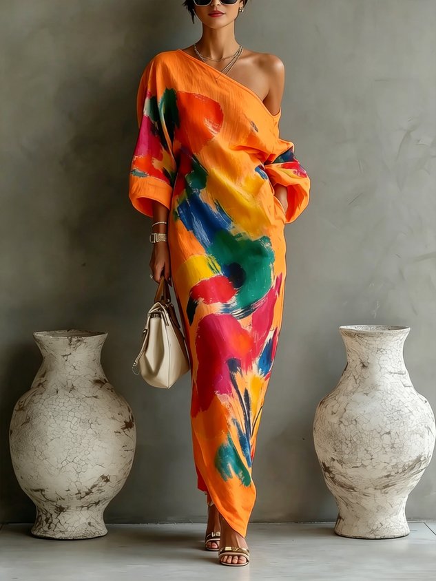 Angela – One-Shoulder Abstract Maxi Dress