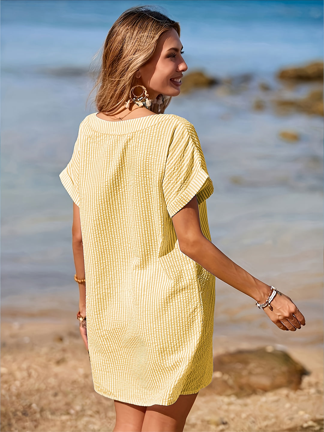 Carolyn – Striped Print V-Neck Cover-Up
