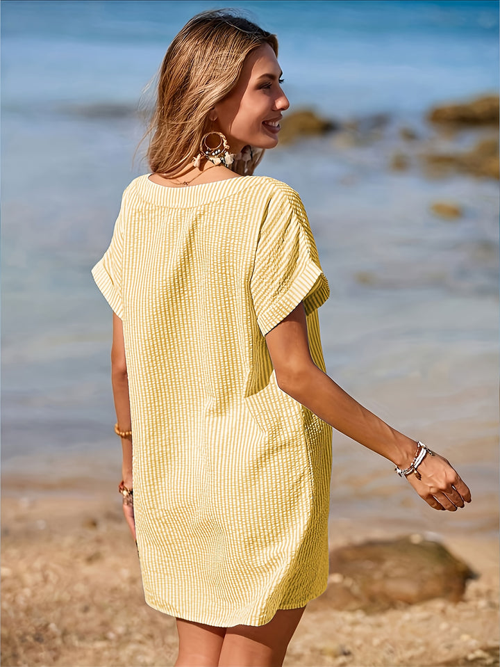 Carolyn – Striped Print V-Neck Cover-Up