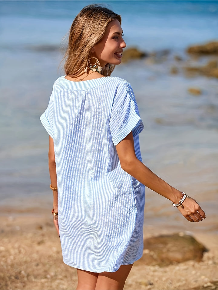 Carolyn – Striped Print V-Neck Cover-Up
