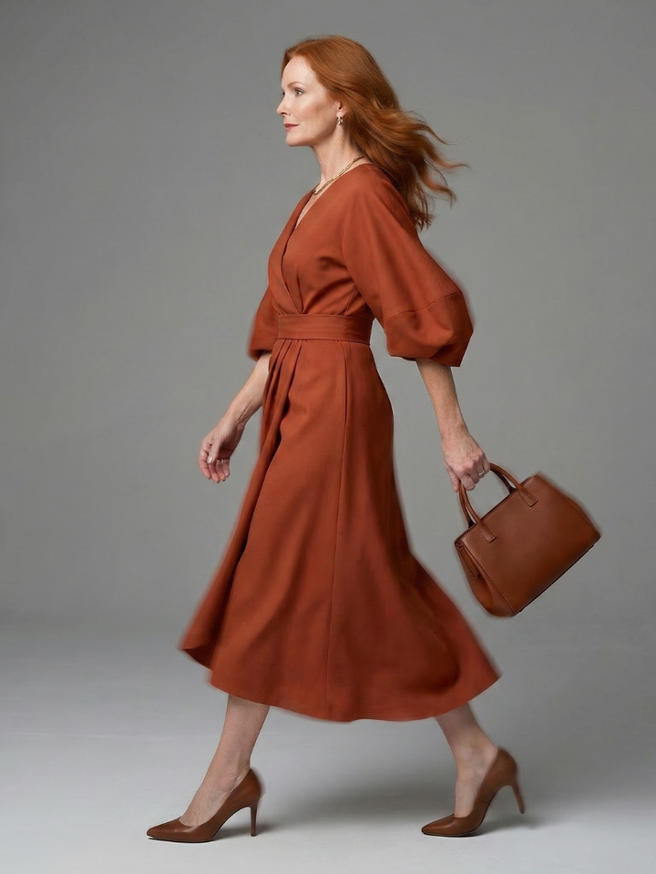 Karen – Sculpted Waist Panel Midi Dress