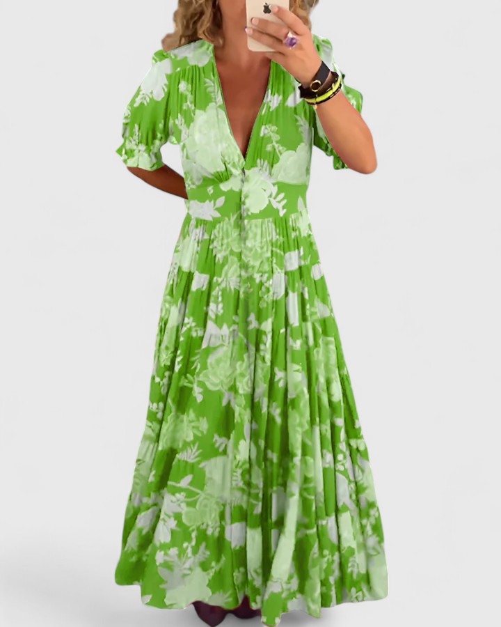 Brittany – Elegant Floral V-neck Dress