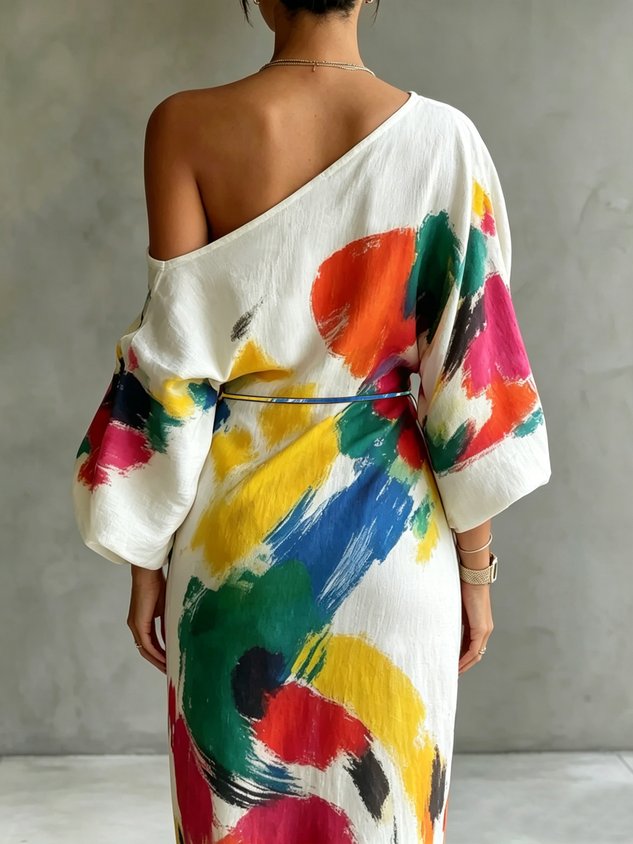 Angela – One-Shoulder Abstract Maxi Dress