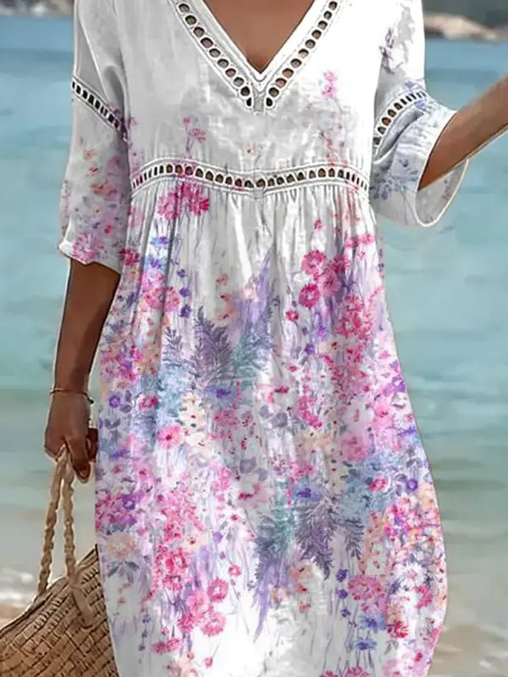 Women's Floral Pattern Art Print Casual Stylish Cotton Linen Dress