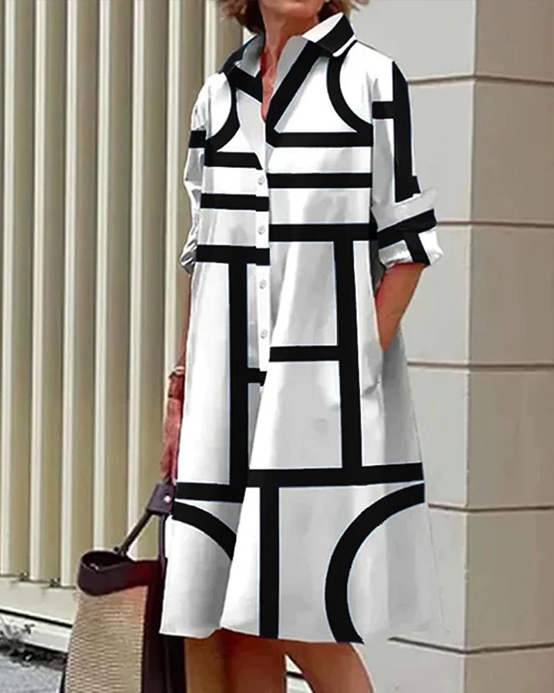 Pamela – Geometric Print Dress with Pockets