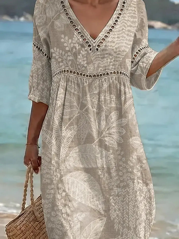 Women's Retro Floral Pattern Art Print Casual Stylish Cotton Linen Dress