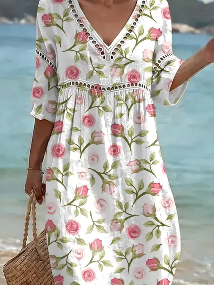 Women's Floral Pattern Art Print Casual Stylish Cotton Linen Dress