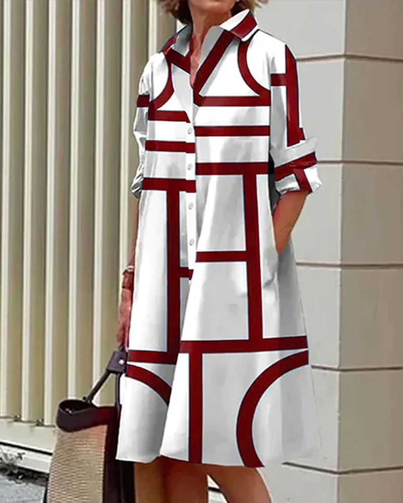 Pamela – Geometric Print Dress with Pockets