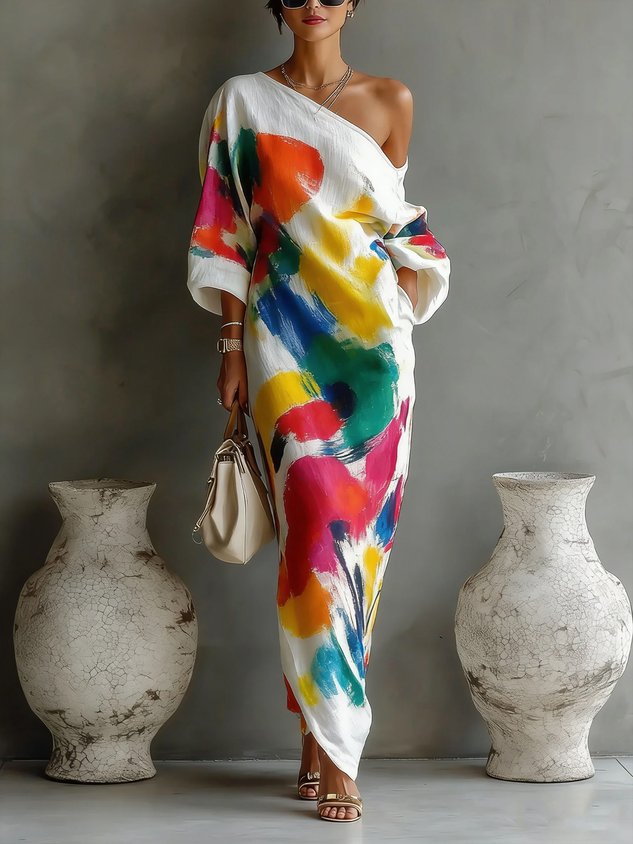 Angela – One-Shoulder Abstract Maxi Dress