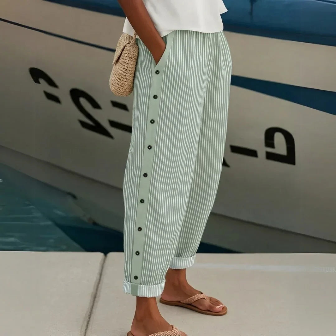 Kathleen – Striped Button Trousers