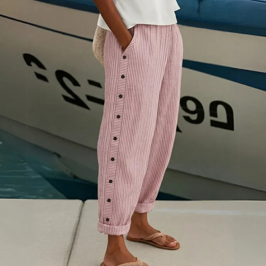 Kathleen – Striped Button Trousers