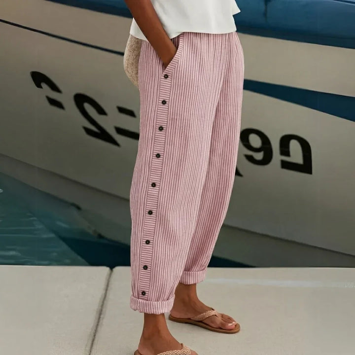 Kathleen – Striped Button Trousers