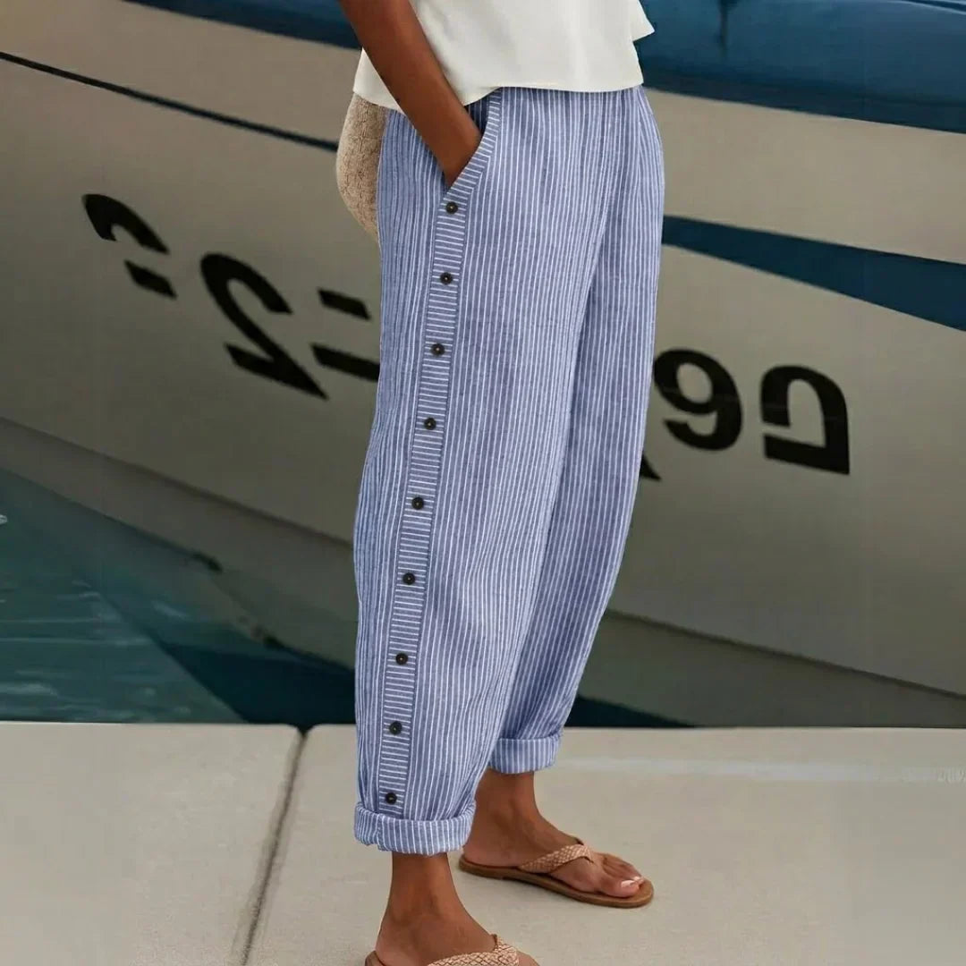 Kathleen – Striped Button Trousers