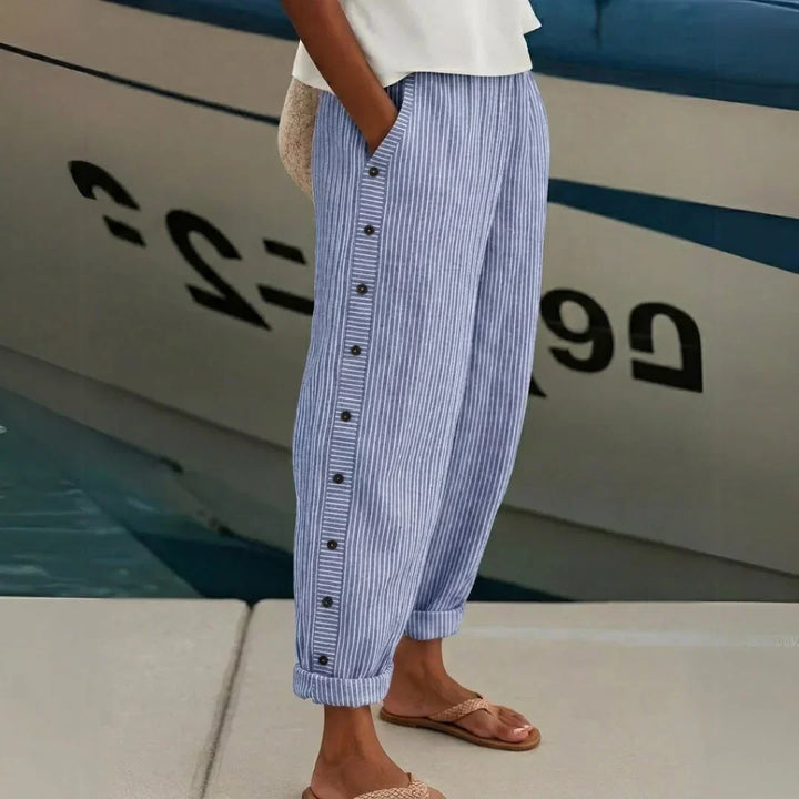 Kathleen – Striped Button Trousers
