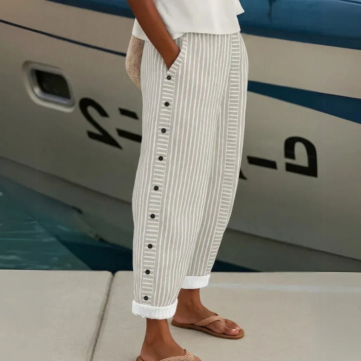 Kathleen – Striped Button Trousers