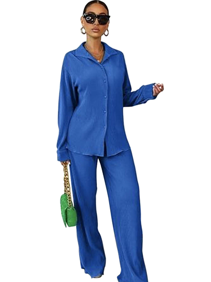 CLEO™ – Chic Collared Long Sleeve and Wide-Leg Pant Set