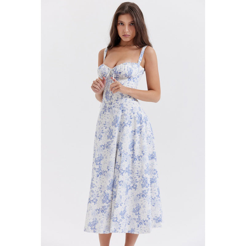 OPRAH™ - Casual Lace-Up Square Neck Midi Dress