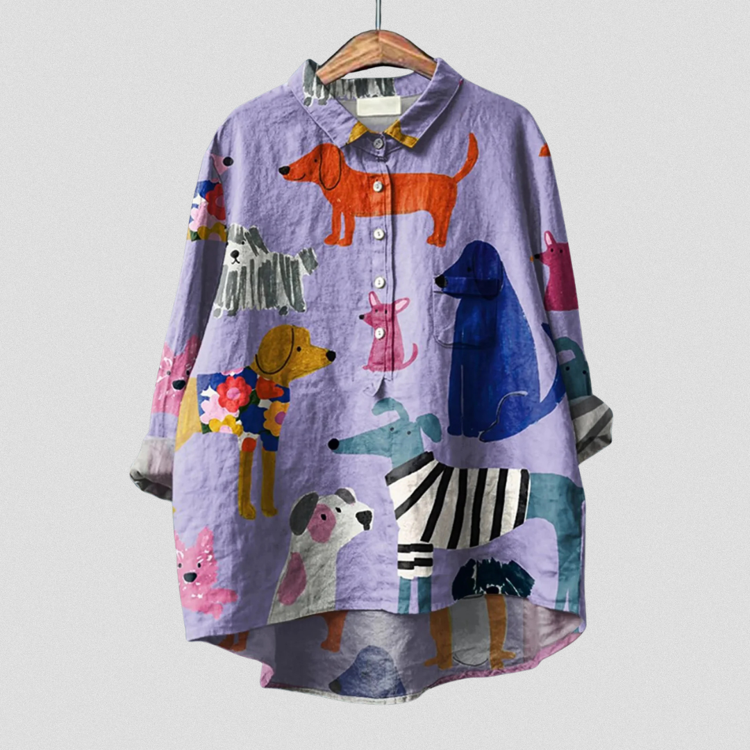 Deborah™ | Women's Dog Art Print Casual Shirt