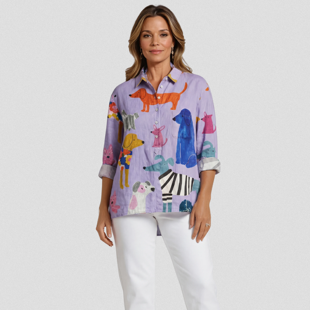 Nancy™ | Women's Dog Art Print Casual Shirt