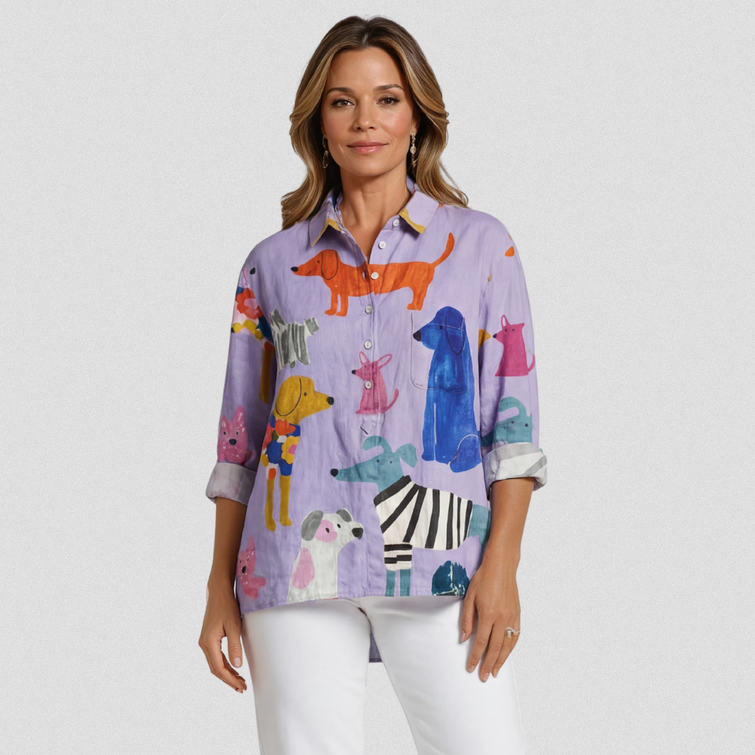 Nancy™ | Women's Dog Art Print Casual Shirt