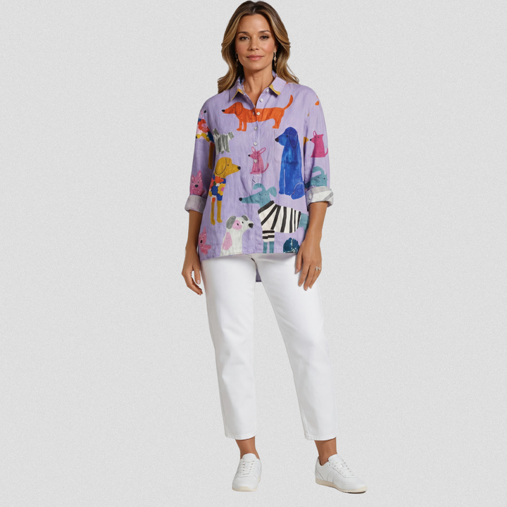 Nancy™ | Women's Dog Art Print Casual Shirt