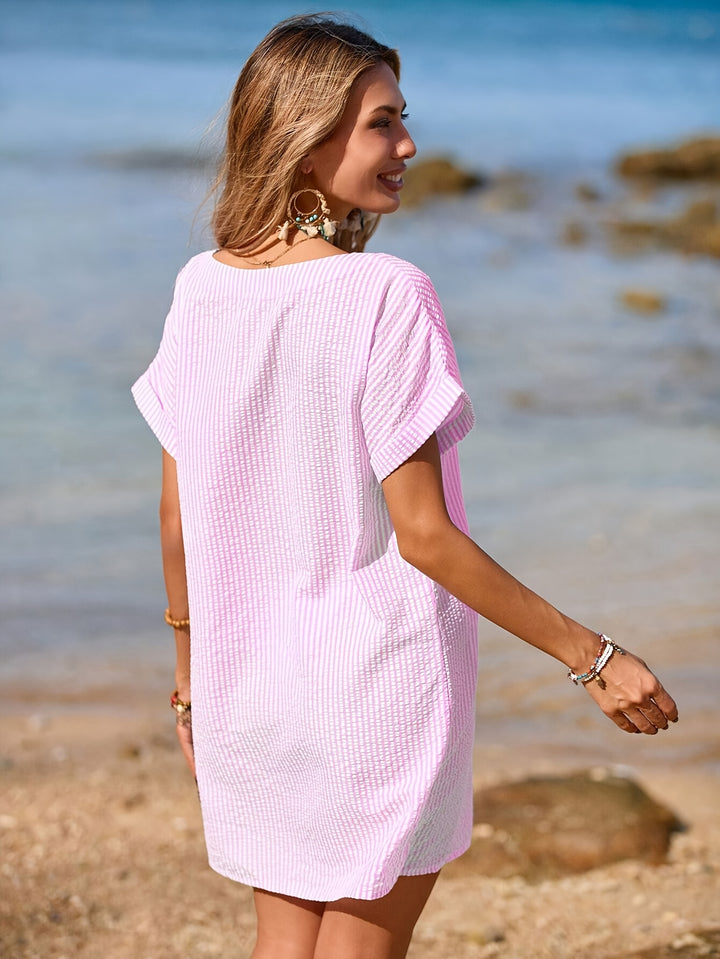Carolyn – Striped Print V-Neck Cover-Up
