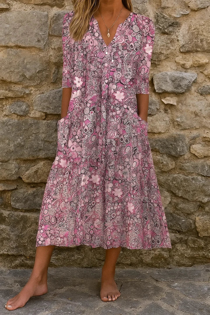 Michelle – Elegant Floral V-Neck Dress