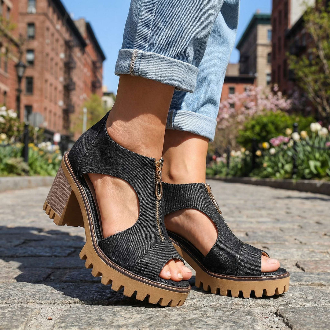 Beverly – Denim Zipper Heels